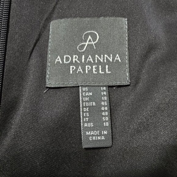 Adrianna Papell Long Sleeve Houndstooth Stretch Chiffon Sheath Dress Sz 14 - Picture 11 of 14